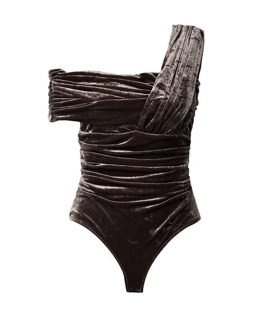 Goldsign Black The Tilson One-Shoulder Gathered Stretch-Velvet Bodysuit