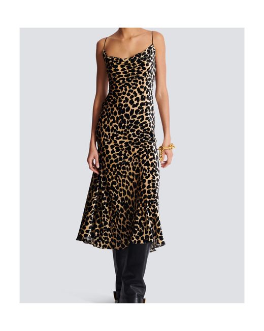 Balmain White Flowing Leopard Print Velvet Dress