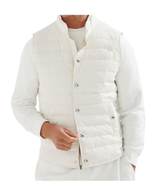Brunello Cucinelli White Quilted Sleeveless Down Jacket for men