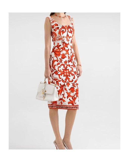 Dolce & Gabbana Red Silk-Blend Majolica Print Dress