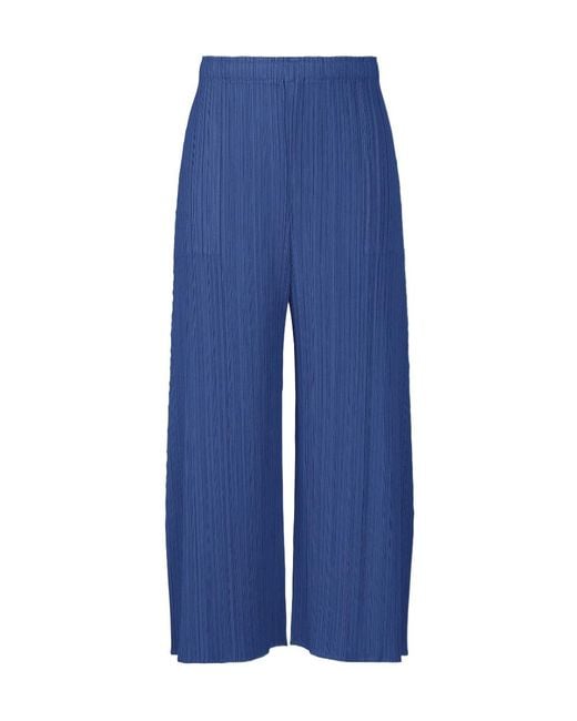 Pleats Please Issey Miyake Blue Wide-Leg Pleated Trousers