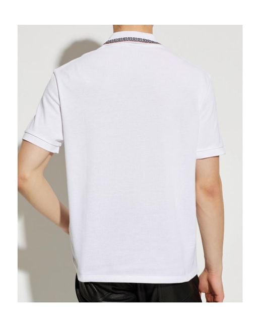 Versace White Logo Embroidered Short-Sleeved Polo Shirt for men