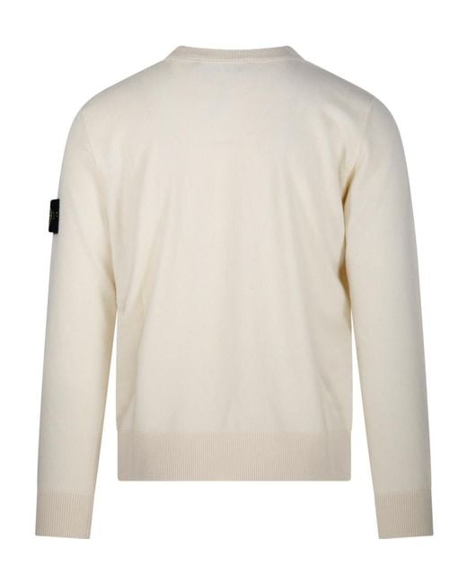 Stone Island White Long-Sleeved Pullover for men