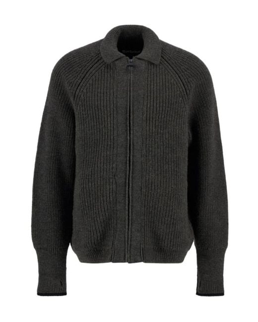 Barbour Black Zip-Fastening Ribbed-Knit Cardigan for men