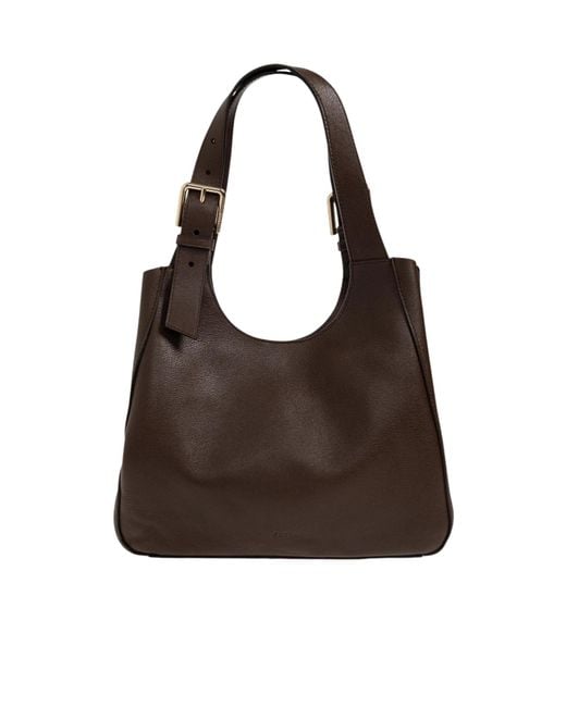 Furla Brown Buckle-Detail Leather Tote Bag
