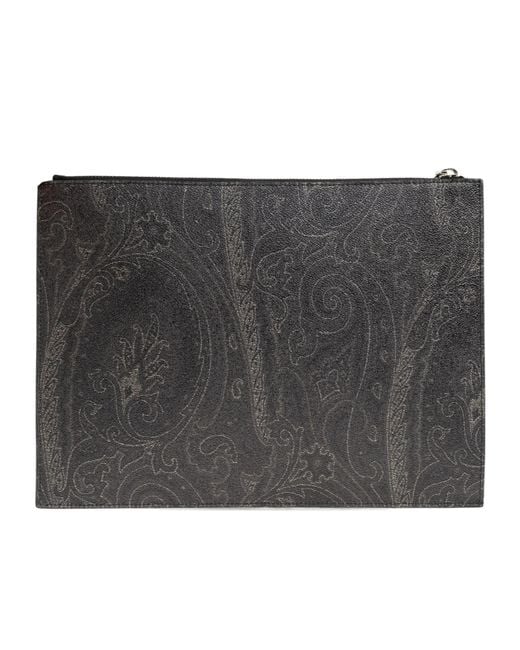 Etro Black Pegaso Embroidered Pouch Bag for men