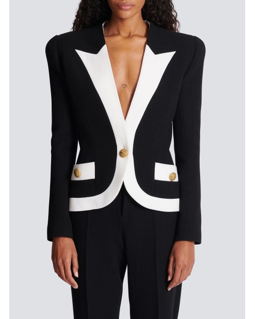 Balmain Black Two-tone Wool Jacket