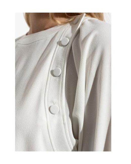 Emporio Armani White Button Detailed Crewneck Top