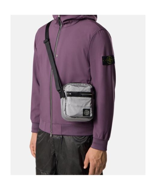 Stone Island Gray Logo Patch Zipped Crossbody Bag for men