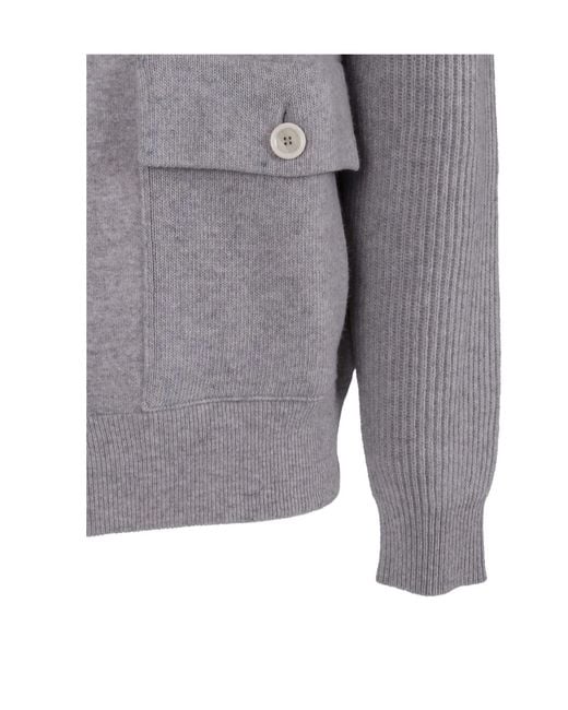 Lardini Gray High-Neck Buttoned Knitted Cardigan for men
