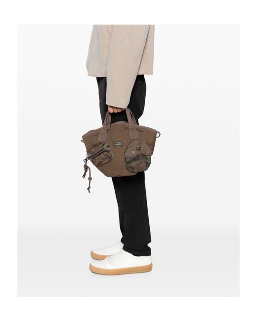 Porter-Yoshida and Co Brown Logo-Patch Tote Bag for men
