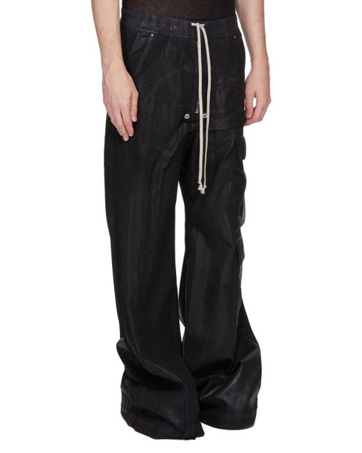 Rick Owens Black Hollywood Imbalanced Double Cargo Jumbo Belas Denim Cargo Pants for men