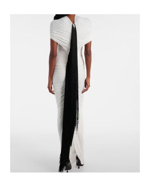 Jean Paul Gaultier White Fringed Ruched Jersey Maxi Dress