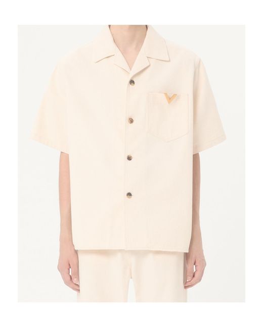 Valentino Natural Button-Up Denim Bowling Shirt for men