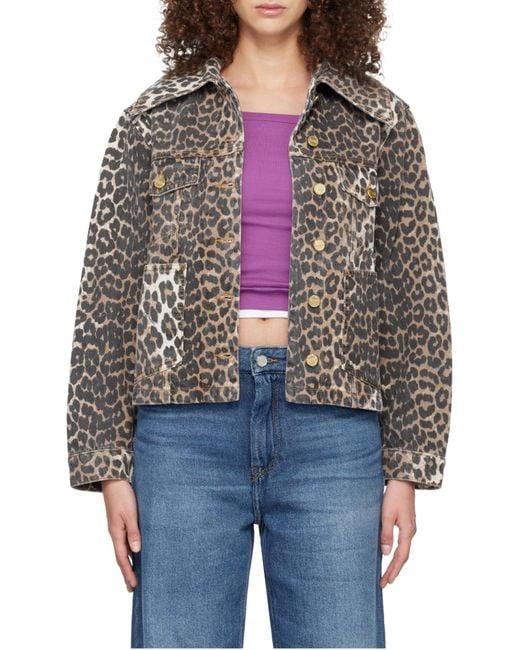 Ganni Gray Leopard Denim Jacket