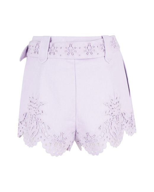 Farm Rio Purple Richelieu Embroidered Belted Shorts