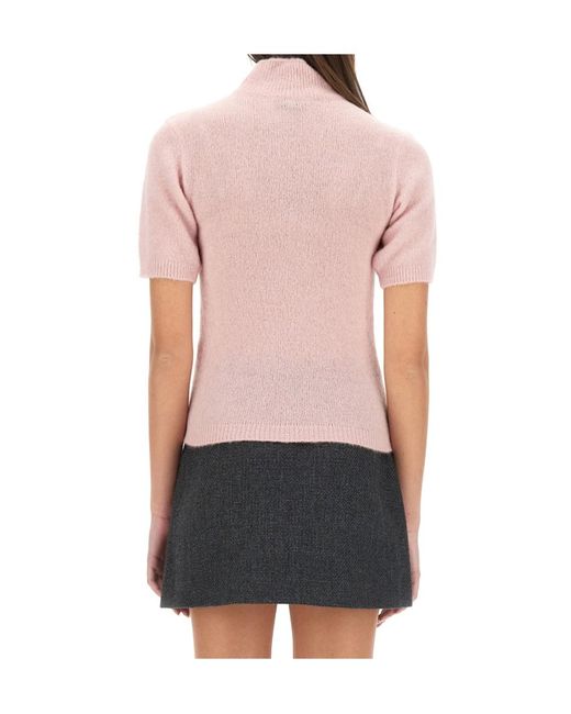 A.P.C. Purple High-Neck Short-Sleeved Jumper
