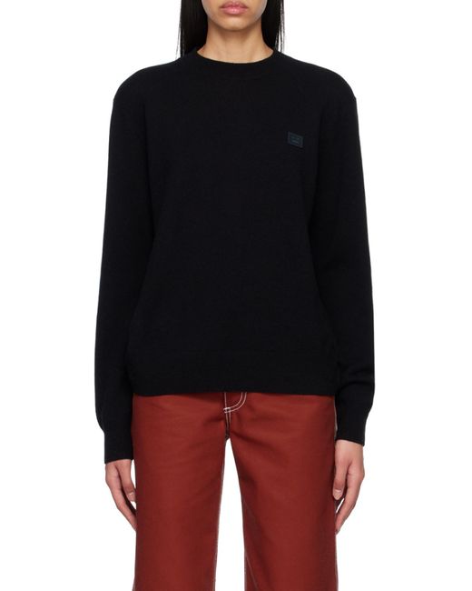 Acne Black Face Logo Patch Crewneck Jumper for men