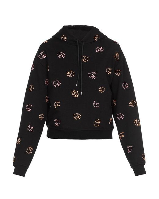 McQ Alexander McQueen Black Swallow Embroidered Hooded Sweater