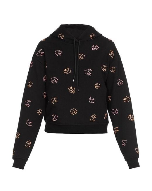 McQ Alexander McQueen Black Swallow Embroidered Hooded Sweater