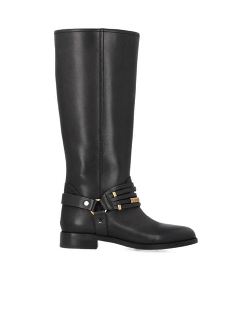 Pinko Black Logo Detail Flat Boots