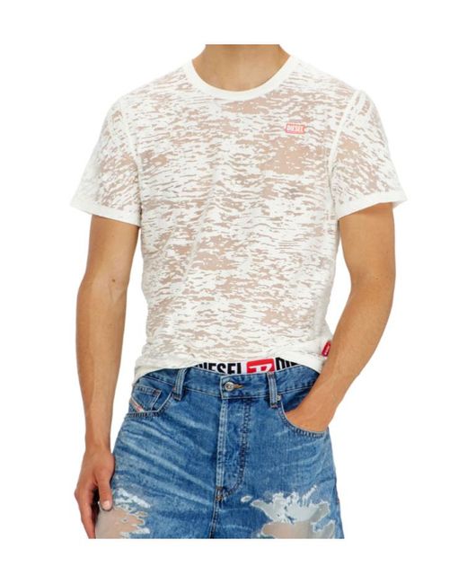 DIESEL White X Tinder Burnout-Effect Logo-Patch T-Shirt for men