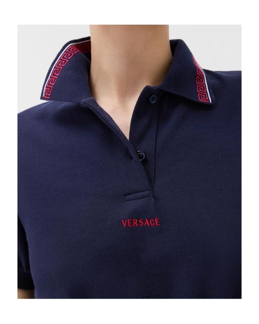 Versace Blue Logo-Embroidered Mini Polo Dress