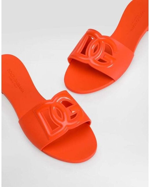 Dolce & Gabbana Red Logo Cut-Out Open-Toe Slides