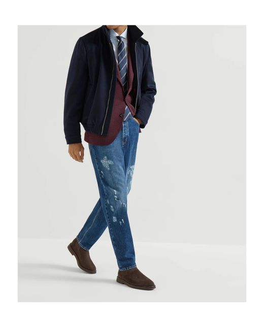 Brunello Cucinelli Blue Stand-Collar Zip Jacket for men