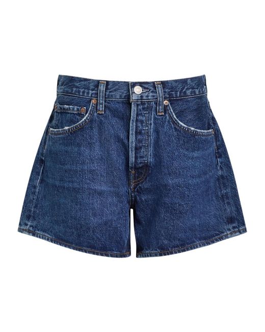 Agolde Blue Parker Distressed Denim Shorts