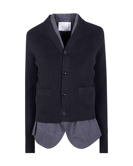Sacai Blue Double Layer Knitted Cardigan