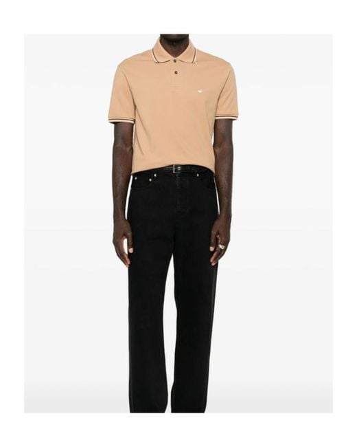 Emporio Armani Natural Logo-Embroidered Tipped Polo Shirt for men