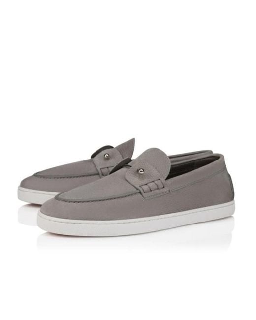 Christian Louboutin Gray Chambeliboat Grained Leather Loafers for men
