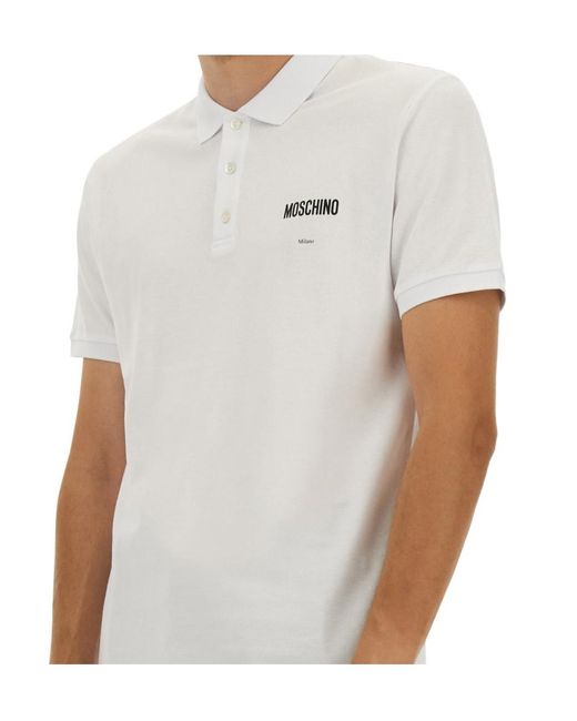 Moschino White Logo Detailed Polo Shirt for men