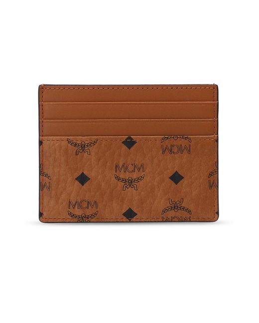 MCM Brown Logo-Print Compact Cardholder for men