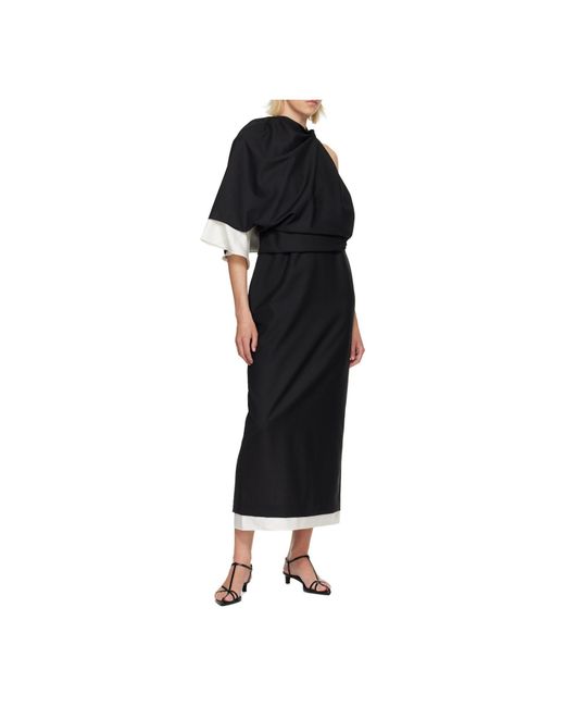 Rohe Black Draped One-Shoulder Maxi Dress