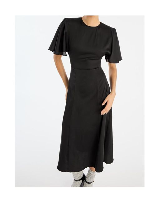 ROTATE BIRGER CHRISTENSEN Black Round Neck Short Sleeve Dress