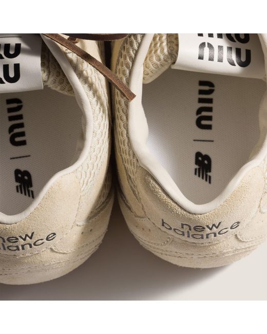 Miu Miu Natural New Balance X 530 Sl Suede And Mesh Sneakers