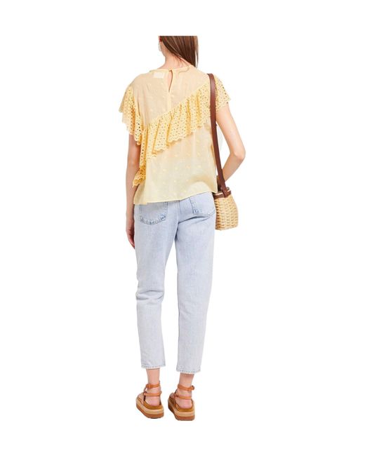 Isabel Marant Yellow Solid Embroidered Short-Sleeve Top