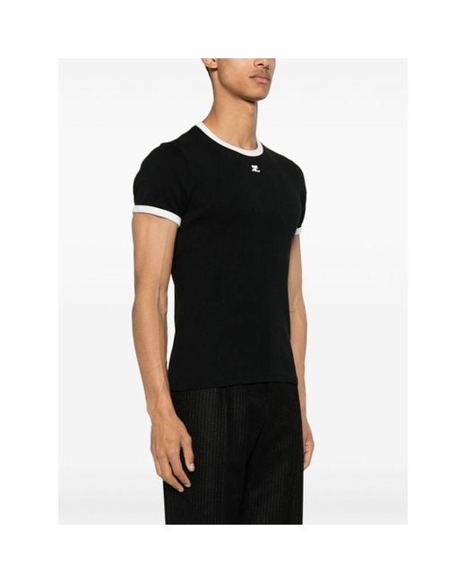 Courreges Black Courrèges Contrast Crewneck Straight Hem T-Shirt for men