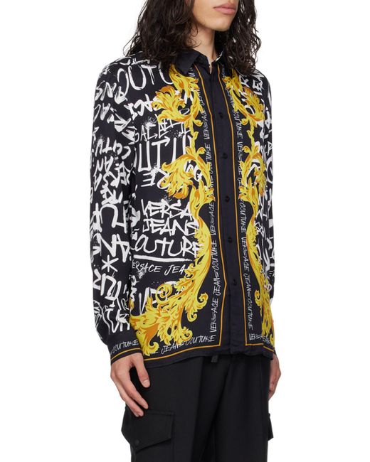 Versace Jeans Black Couture All-Over Printed Straight Hem Shirt for men