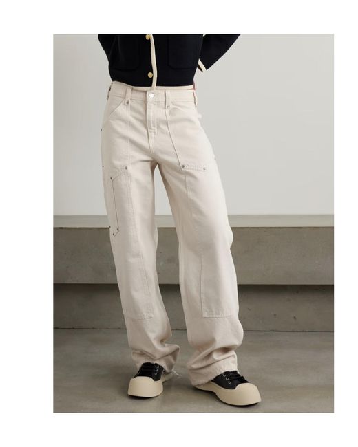 Re/done White Workwear Frayed Embellished Mid-Rise Boyfriend Jeans