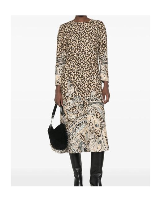 Etro Natural Leopard-Print Midi Dress