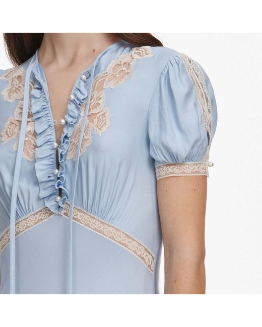 Self-Portrait Blue Ruffled Lace-Trim Midi Dress