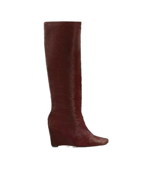 AMI Brown Square Toe Wedge Knee-High Boots