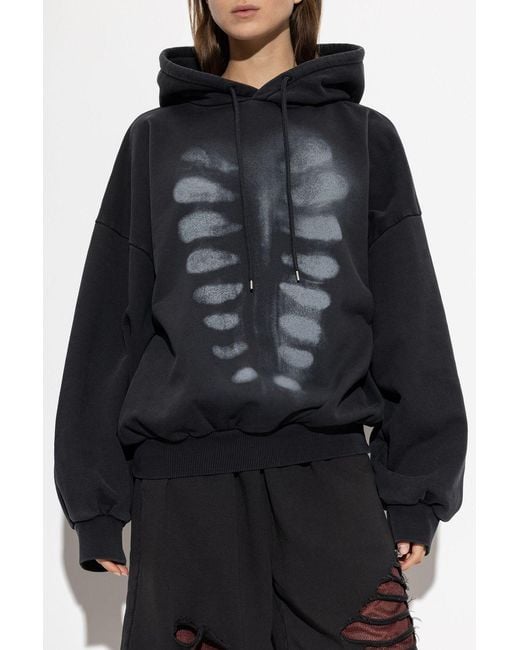 AVAVAV Black Skeleton Print Oversized Hoodie