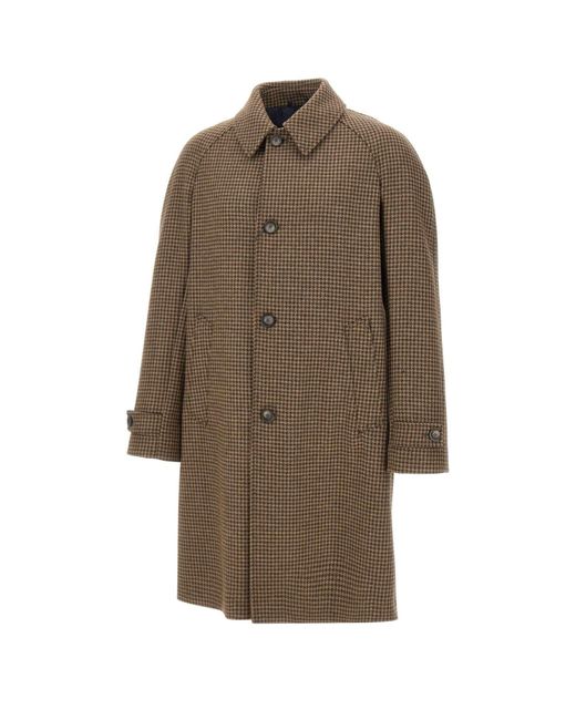 Herno Brown Houndstooth Button Coat for men