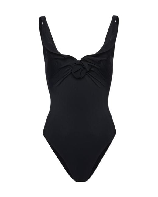 Magda Butrym Black Ruched Floral-Detail Swimsuit