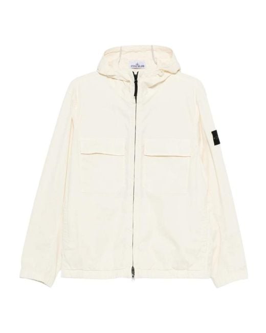 Stone Island White Zip-Up Hooded Jacket for men