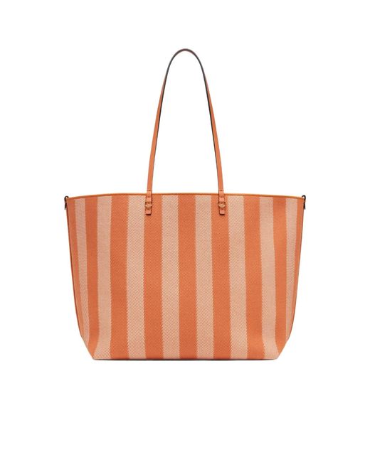 Fendi Orange Roll Striped Large Reversible Tote Bag